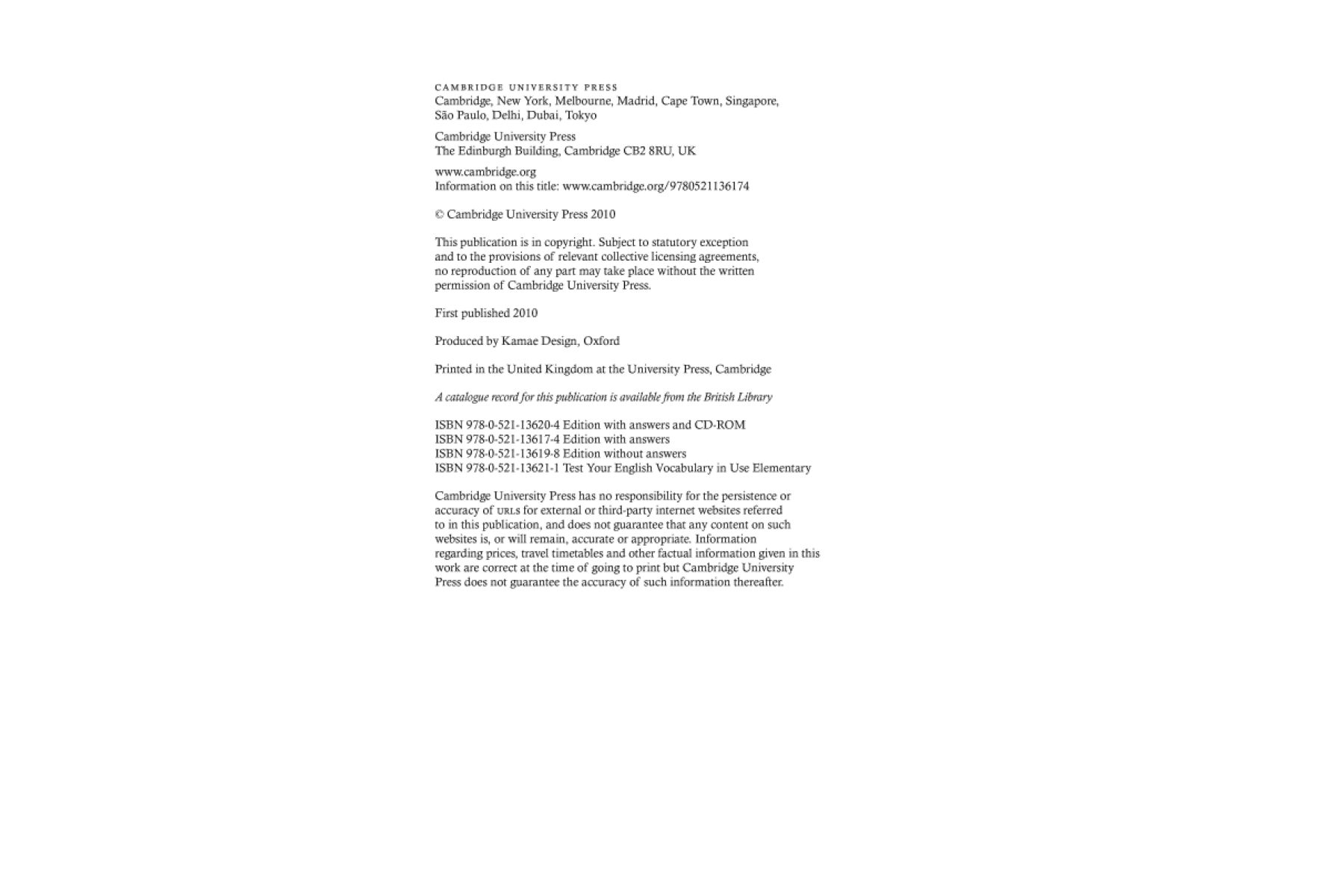 English Vocabulary in Use Elementary with Answers and CD-ROM