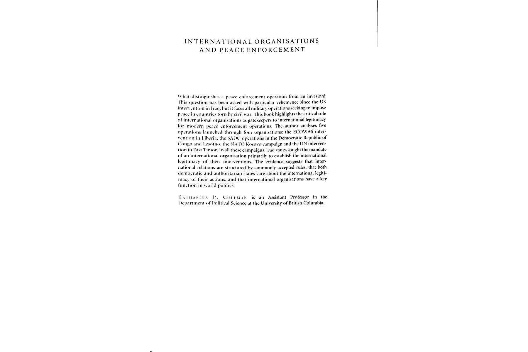 International Organisations and Peace Enforcement