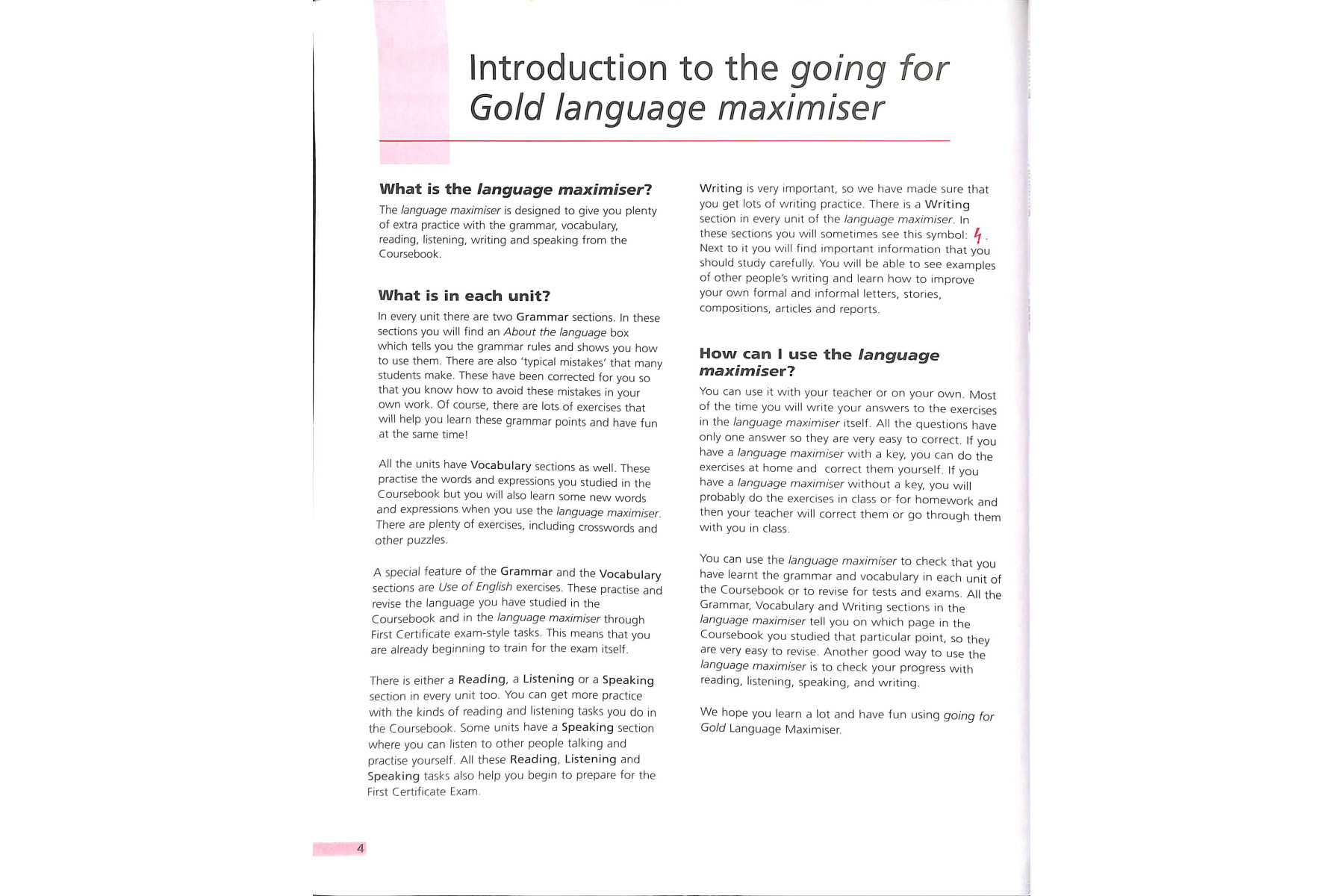 Going for Gold Upper-Intermediate Language Maximiser with Key & CD Pack